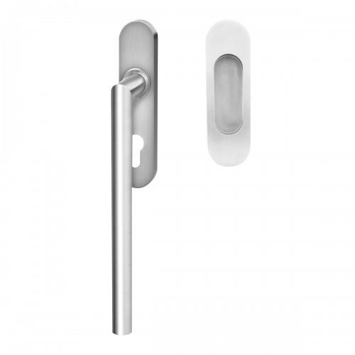 POIGNÉE DE MANŒUVRE PORTE COULISSANTE RHODOS ROSACE OVALE - INOX SATINÉ - CLÉ I INT KARCHER DESIGN