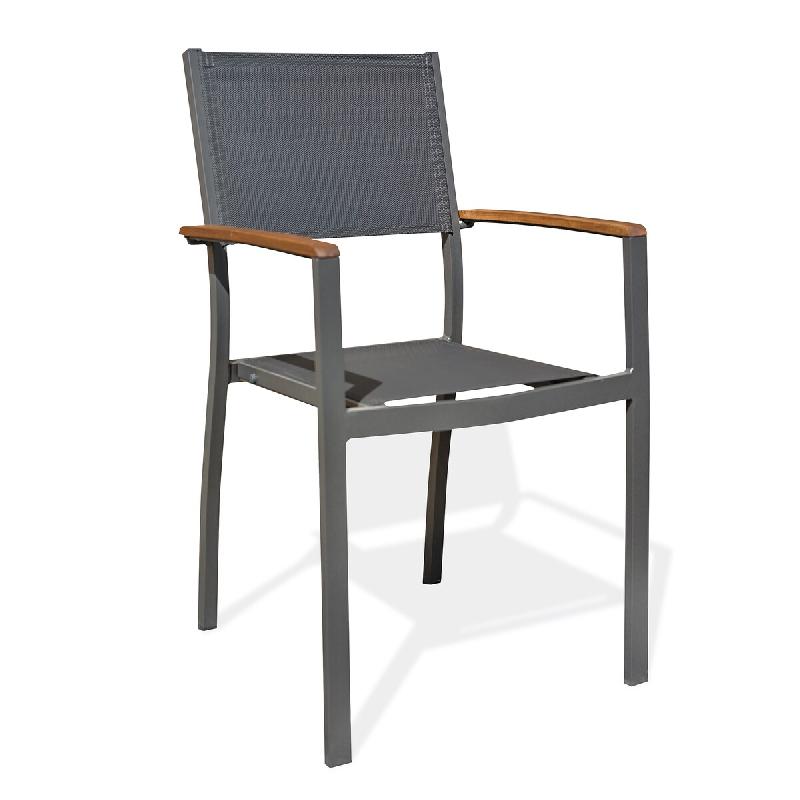 REMARQUABLE Fauteuil de jardin empilable en aluminium et textilène gris anthracite - ORSINO - 3700917630167_0