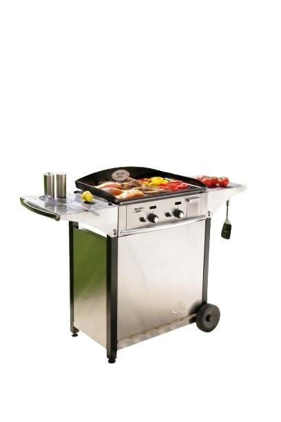 Roller Grill Ensemble chariot avec habillage inox, plancha gaz acier émaillé, 2 feux, livre de recettes EPL 600 G - gris acier EPL 600 G_0