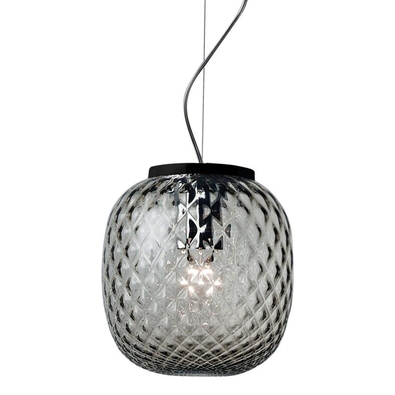 ROSSINI ILLUMINAZIONE Oban Suspension Noire Avec Verre Balloton Fumé E27 Ip20 - Lampe Design Elégante - Structure En Métal Et Verre Soufflé - gris_0