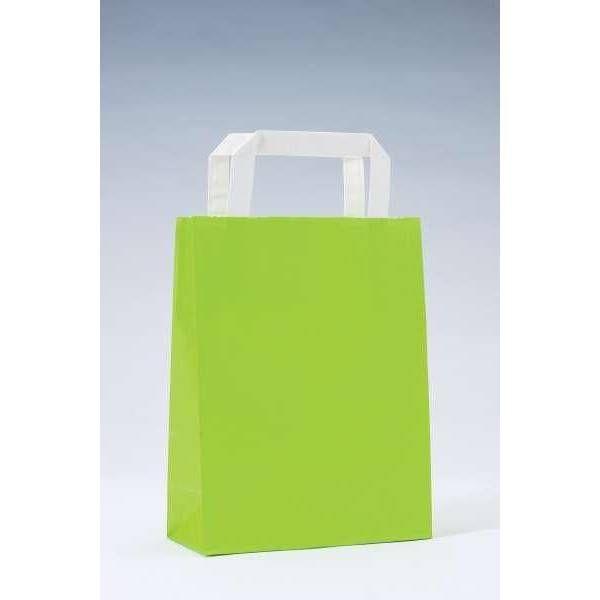 Sac kraft poignées plates vert anis 18x8x22cm - grande résistance et étanchéité - par 50_0