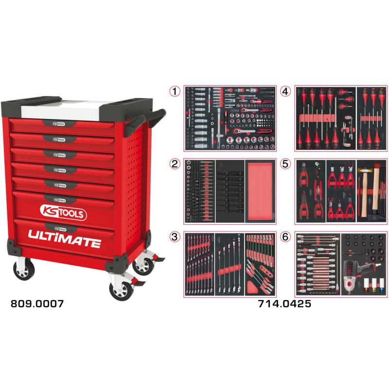Servante PEARLline rouge 7 tiroirs équipée de 429 outils - KS Tools | 809.7425_0