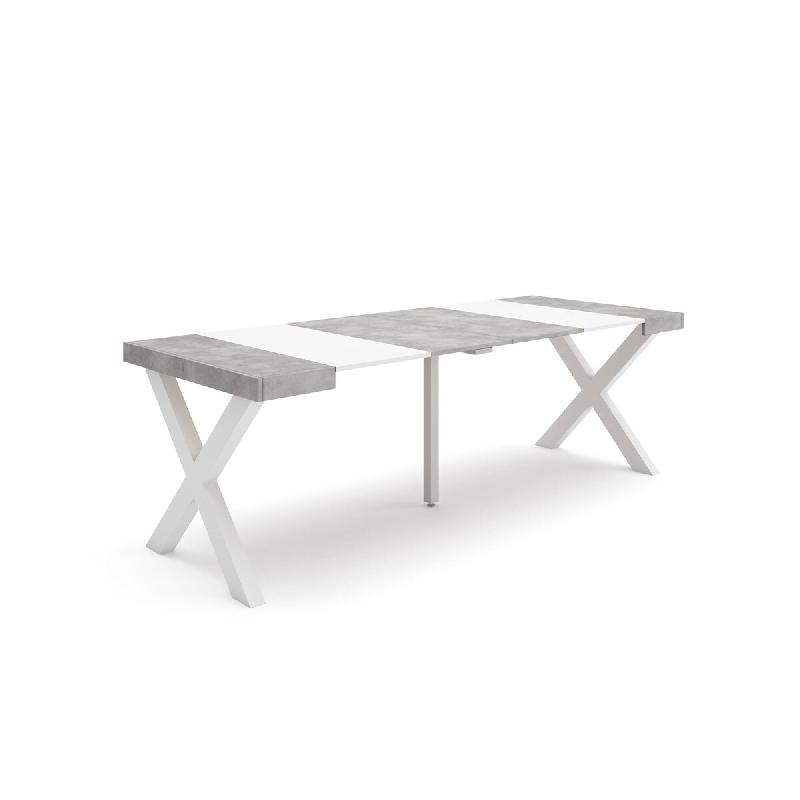 SKRAUT HOME Table console extensible, 220, Pour 10 personnes, Pieds bois massif, Blanc et ciment - blanc Bois manufacturé 294_21_0