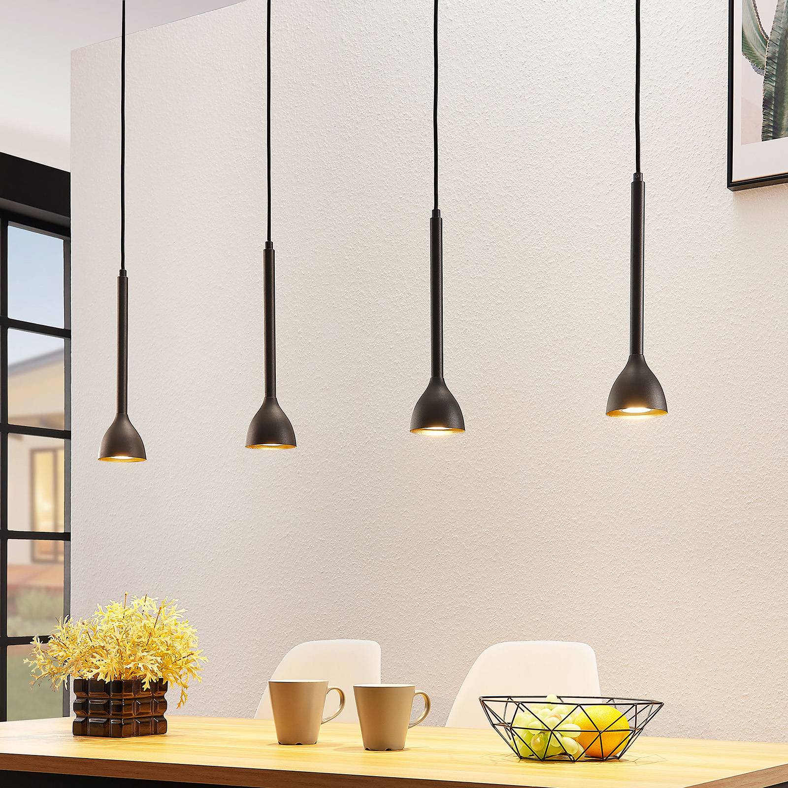 LUCANDE SUSPENSION NORDWIN, 4 LAMPES, NOIR-OR