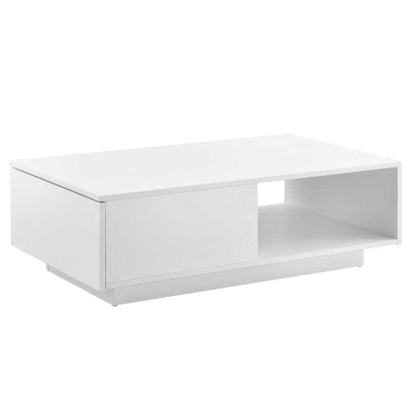 Table basse de salon - avec tiroir et compartiment de rangement - 95 x 55 cm - panneau mélaminé 15 mm - blanc brillant - 03_0006143_0