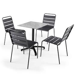 Oviala Business Table de jardin stratifié 60 x 60cm marbre et 4 chaises palavas gris - Oviala - gris métal 108216_0