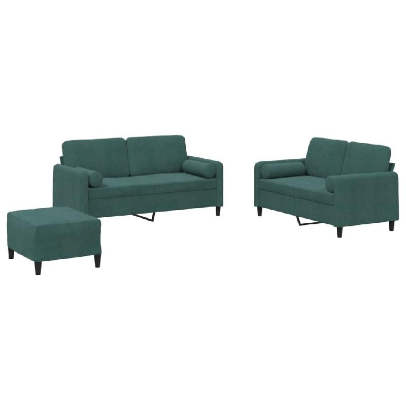 VidaXL Ensemble de canapés 3 pcs avec coussins vert foncé velours Modèle Orion - 3202006_0