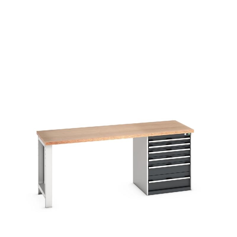 41003235 - Établi standard Cubio Multiplex avec armoire à 6 tiroirs et plateau multiplis 40 mm_0