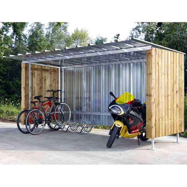 Abri vélo semi-ouvert / structure en acier / barade en bois / pour 10 vélos_0