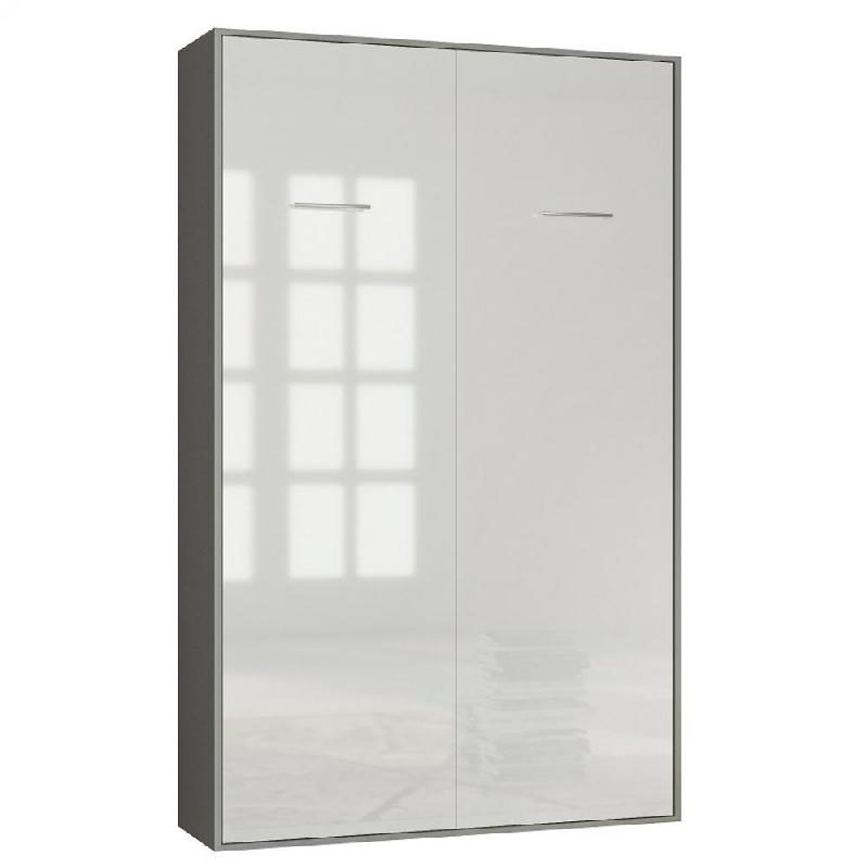 Armoire lit escamotable SMART-V2 - Structure gris graphite mat, façade Gloss blanc brillant effet miroir - Couchage 140x200 cm_0