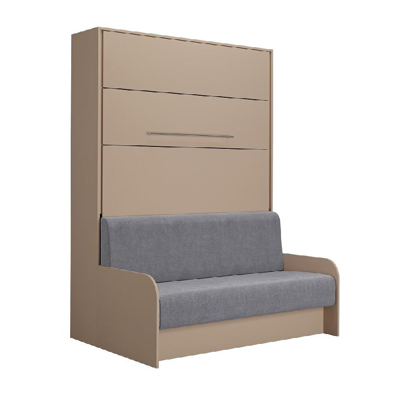 ARMOIRE LIT ESCAMOTABLE SOFA AUTOMATICA 140 CM TAUPE CANAPÉ MICROFIBRE GRIS_0