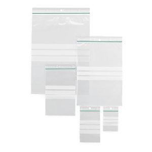 ASSORTIMENT DE 1000 SACHETS PLASTIQUE 50% RECYCLÉ ZIP À BANDES BLANCHES 60 MICRONS RAJA