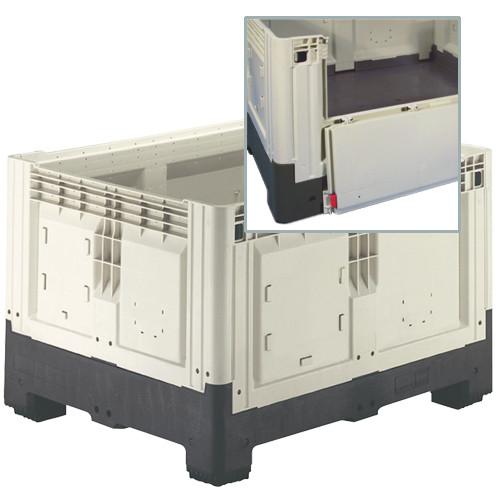 Caisse palette plastique pliable pleine 1 porte 2 semelles 1200 x 1000 x 805 mm Ivoire Noir - Réf : CAI123CP1210015_0