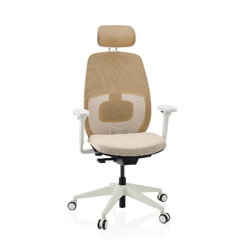 Chaise de bureau ergonomique Skandis Pro avec appui-tête beige / piètement blanc hjh OFFICE - beige polyester 609006_0