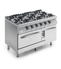 Cuisinière gaz sur four gaz statique GN 2/1 et armoire fermée, 6 brûleurs VIRTUS MS712CFG_0