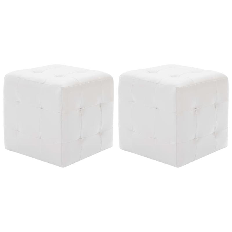 Décoshop26 - Lot de 2 poufs tabourets repose-pieds capitonné 30 x 30 x 30 cm en PVC blanc DEC030039 - 3000257690488_0