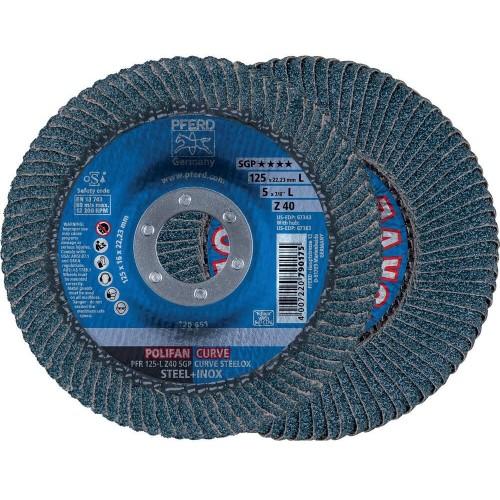 DISQUE À LAMELLES POLIFAN CURVE STEELOX - D125 - GRAIN 40 - ACIER ET INOX - PAR 10 PFERD