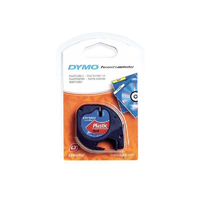 DYMO RUBAN TITREUSE DYMO - LETRATAG LT - MATIÈRE  PLASTIQUE - ÉCRITURE NOIR / FOND ROUGE - 12 MM X 4 M - MODÈLE S0721630