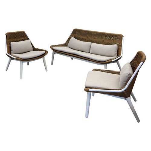 ENSEMBLE DÉTENTE COMO WICKER/ALU COUSSINS ÉCRU/NATUREL/BLANC - PROLOISIRS