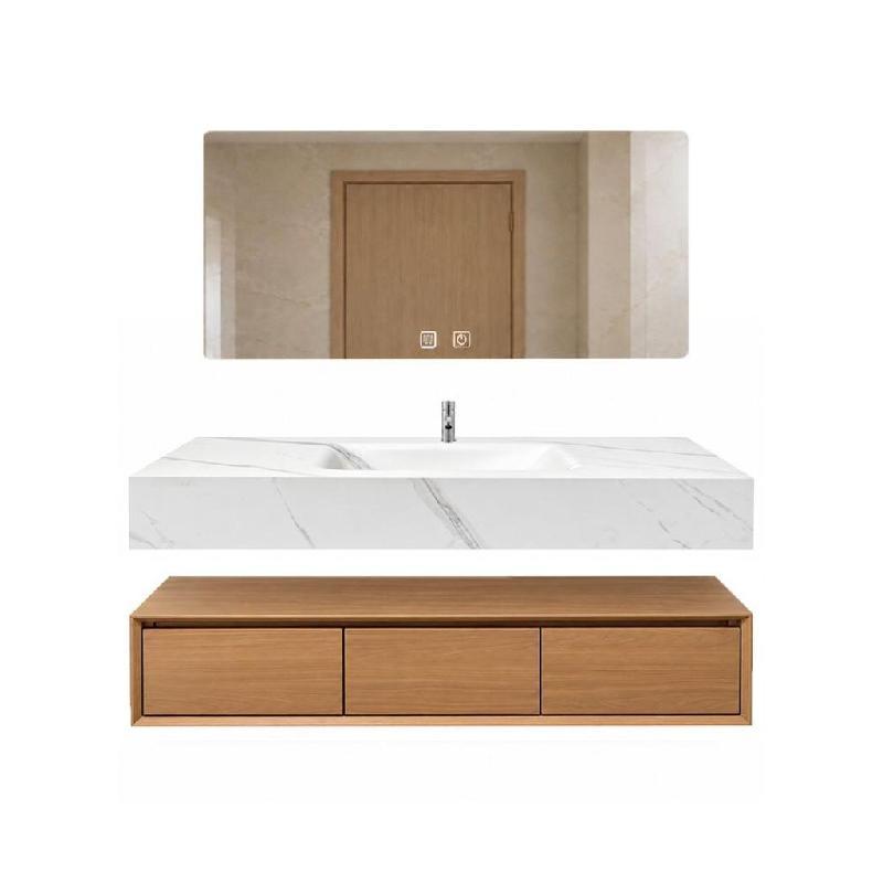 Ensemble meuble de salle de bain suspendu avec vasque en pierre frittée, meuble à tiroirs et miroir, 120 x 55 cm【RW277-120K】 - 0784931051828_0