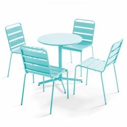 Oviala Business Ensemble table  de terrasse ronde et 4 chaises en métal turquoise - Oviala - bleu acier 109199_0