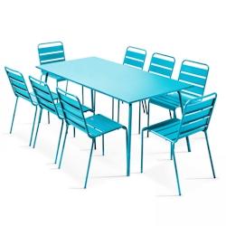 Oviala Business Ensemble table de terrasse et 8 chaises en métal bleu - Oviala - bleu acier 104672_0
