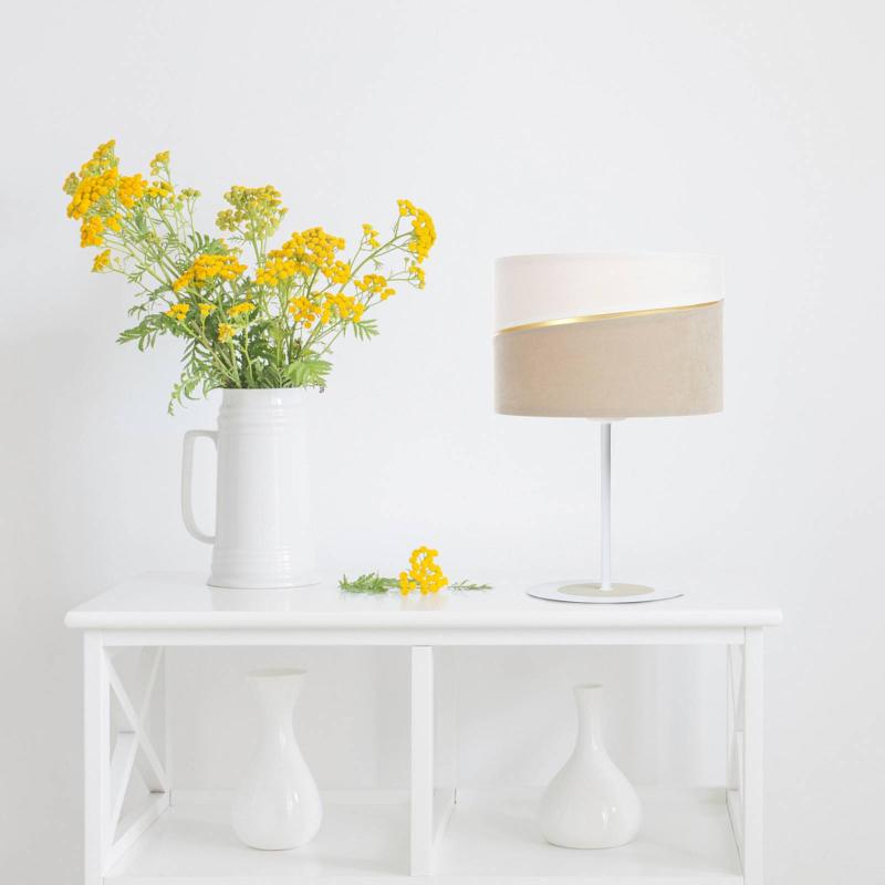 EULUNA LAMPE À POSER SUSAN, BLANCHE/BEIGE/DORÉE