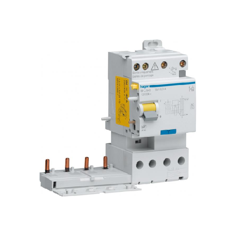 HAGER BLOC DIFFÉRENTIEL DOUBLE SORTIE 4P 40A 30MA AC BDC840