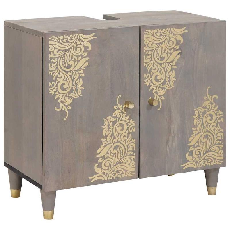 Helloshop26 - Armoire d'évier moderne compact 62 x 33 x 58 cm avec rangement pratique style élégant en bois de mangue massif gris 02_0057887 - gris_0