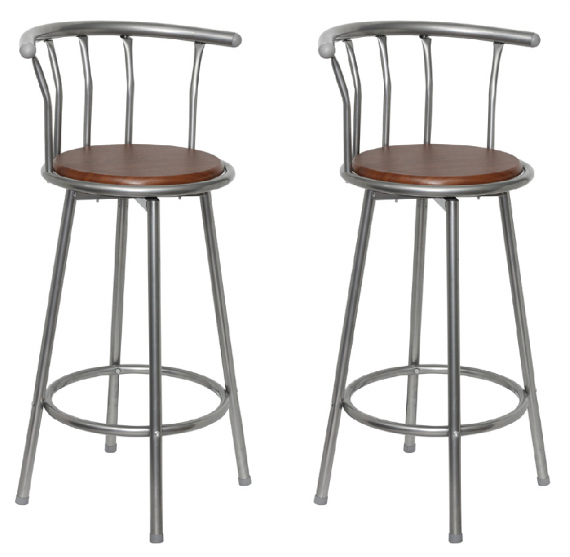 Lot de 2 tabourets de bar - Bois marron - Design moderne - Rotation et repose-pieds - Structure métal solide_0