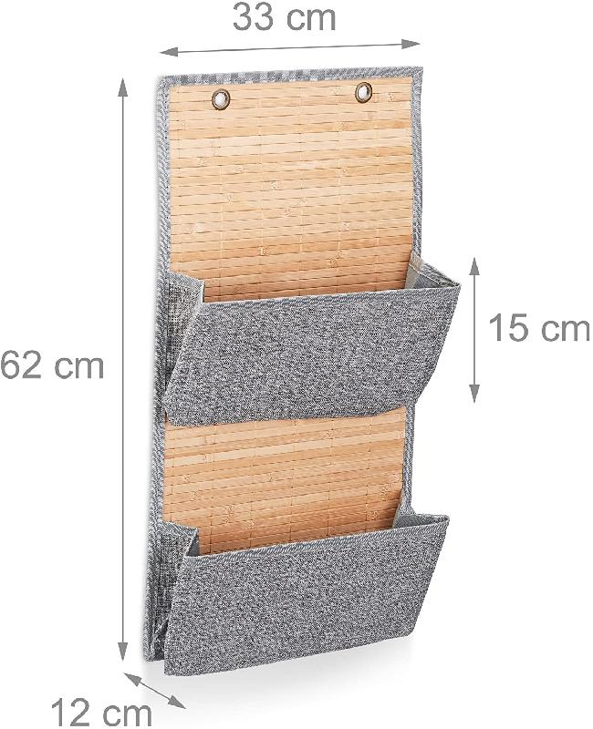 Organisateur mural et porte-meuble - Accessoire salle de bain en bambou et gris - Dimensions 62x33x12 cm_0