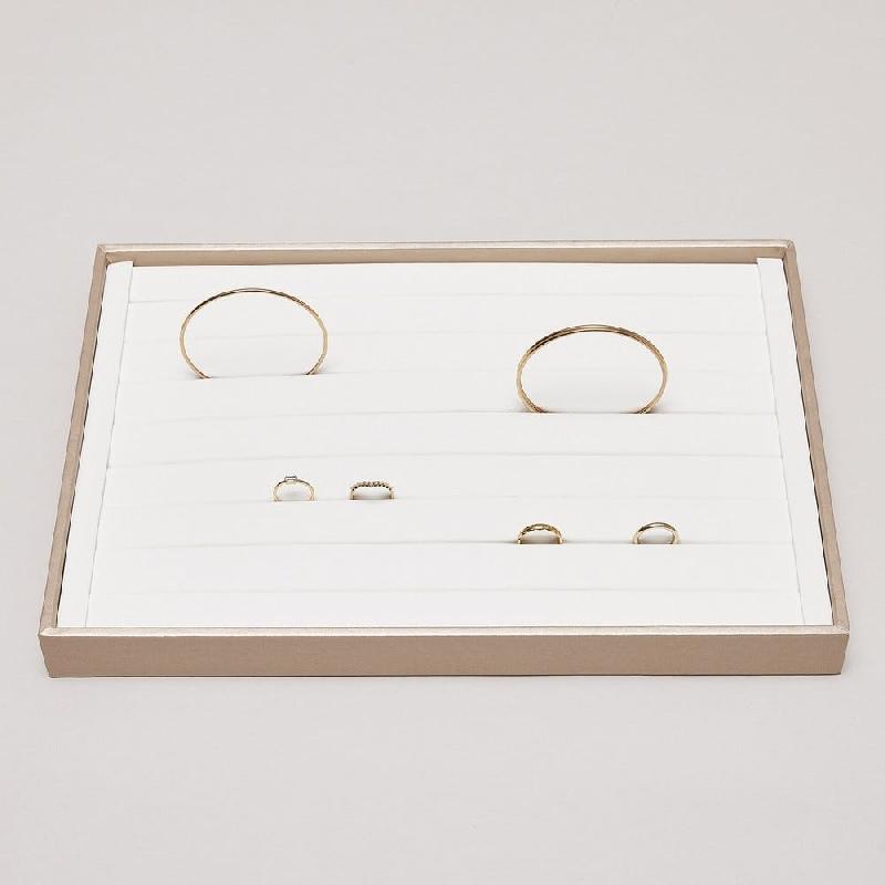 Plateau pour bagues 8 rangées blanc et cadre rose gold 35x24x3 cm_0