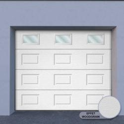 Porte de garage sectionnelle manuelle - panneau à cassettes avec hublots - Atout Fermetures - isolée 42mm - finition woodgrain - largeur 2400mm x hauteur 2000mm_0