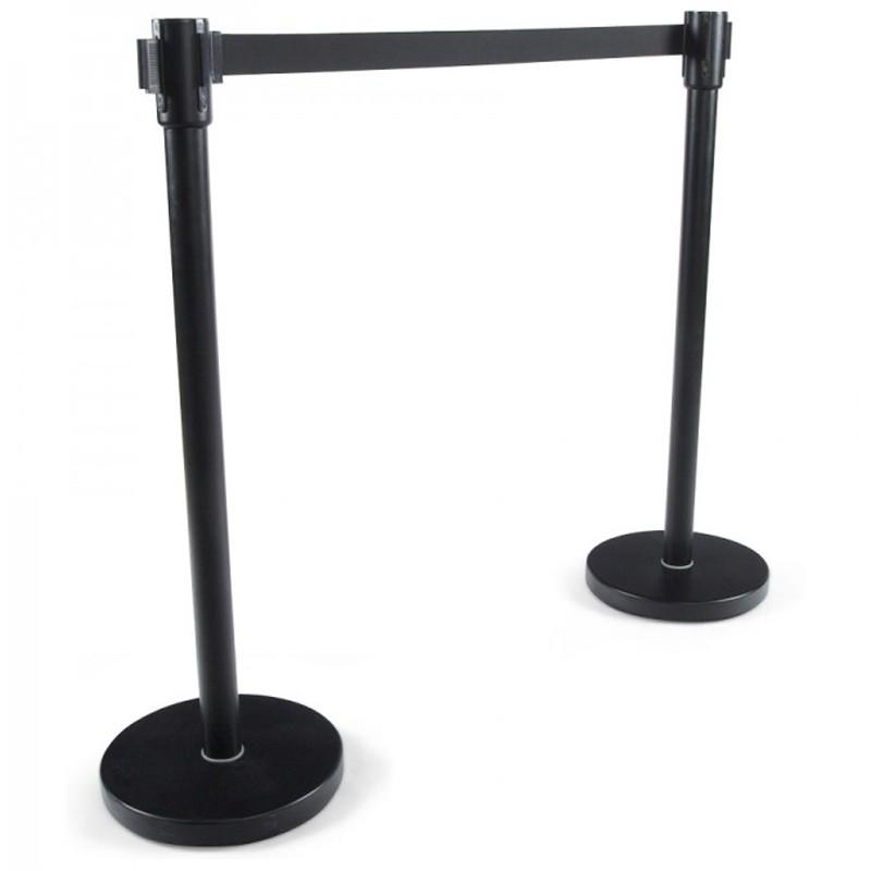 Potelet à sangle noir 96 cm - Paris Prix - sangle extensible 120 cm - métal peint_0
