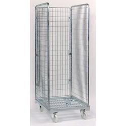 Roll-container vertical petite maille 3 côtés - électrozingué blanc - charge utile 500 kg - roues Ø 125 mm_0