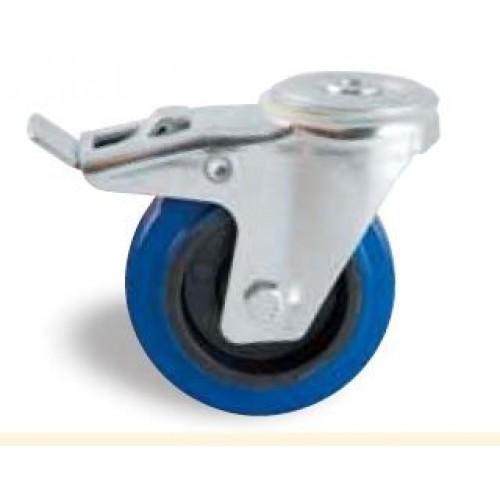 ROULETTE PIVOTANTE À FREIN À OEIL BLEU 100 MM- CHARGE 150 KG - ROULEMENTS À ROULEAUX AVL