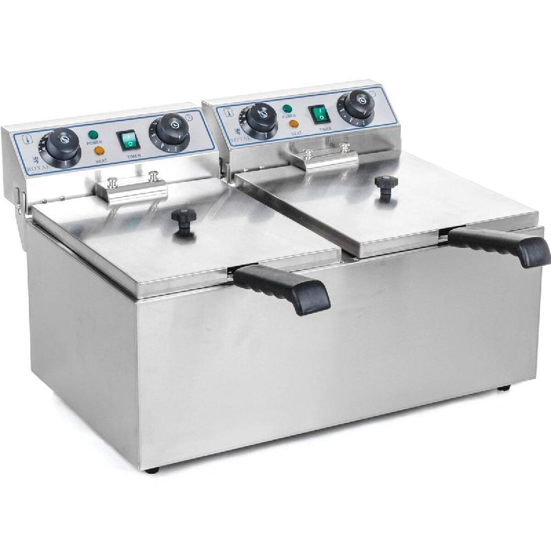 Royal Catering - Royal Catering Friteuse Électrique De Restaurant Double Deux Bacs Professionnelle RCTF-13DH (2x 3 200 W, 2x 13 l, Minuterie 60 - arg_0