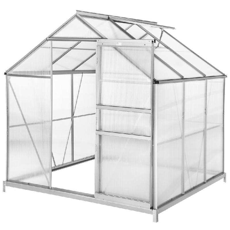 Serre de jardin en aluminium anodisé avec embase - 190 x 185 x 195 cm - Plaques alvéolaires transparentes - Réf. 1608010_0