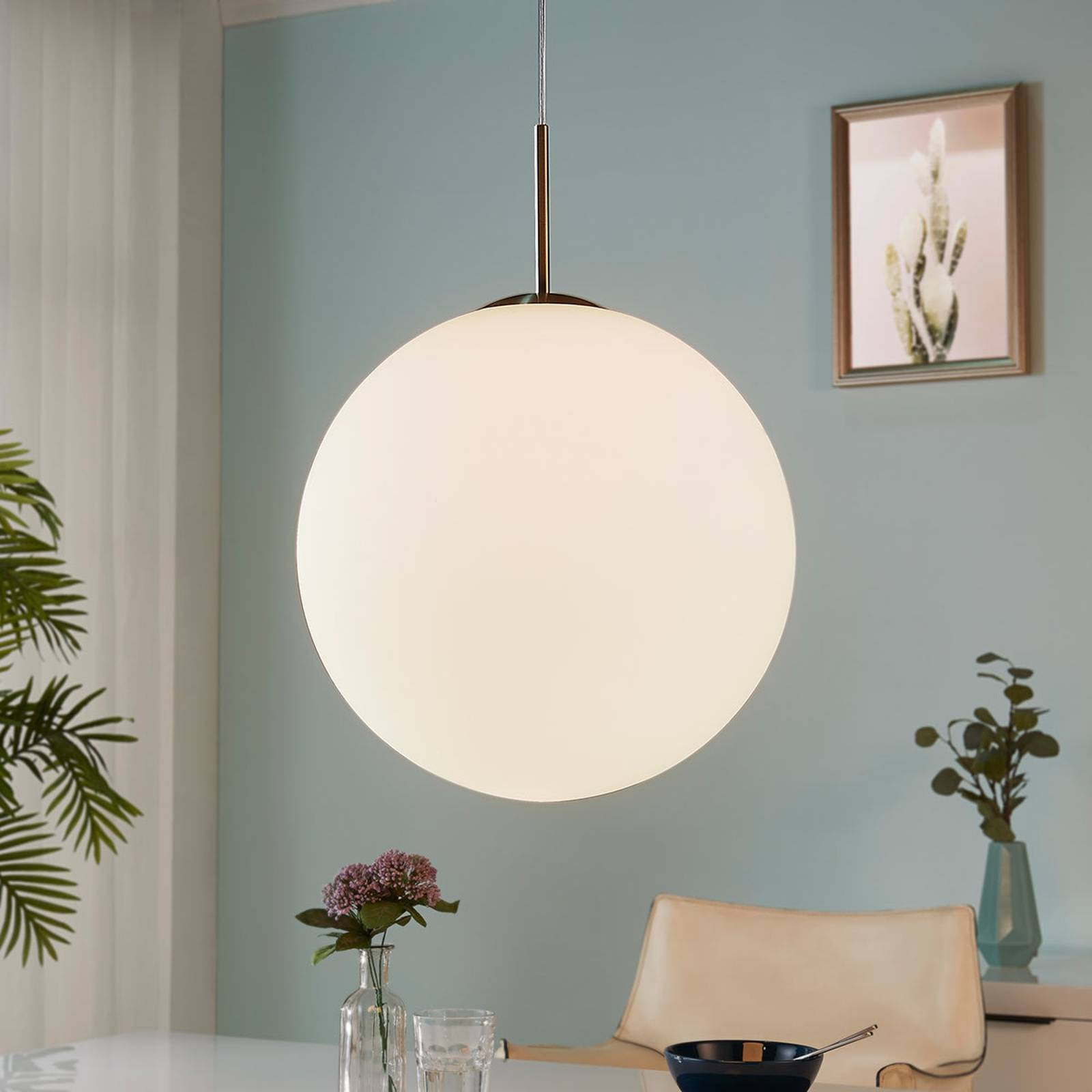 SUSPENSION LINDBY MARIKE, Ø 40 CM, BLANC, VERRE, BOULE, E27