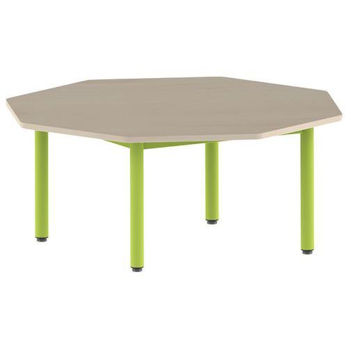 TABLE CARÉLIE OCTOG. Ø 120 FIXE T2 STRAT HÊTRE MIEL- VERT - MOBIDECOR