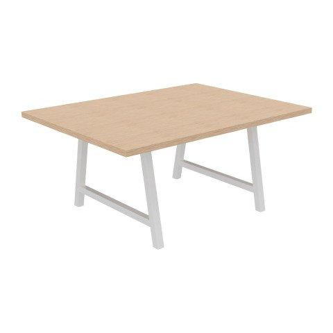 TABLE DE RÉUNION SYNERGY L 160 X P 120 X H 74 CM PIED MÉTAL BLANC PLATEAU CHÊNE CLAIR