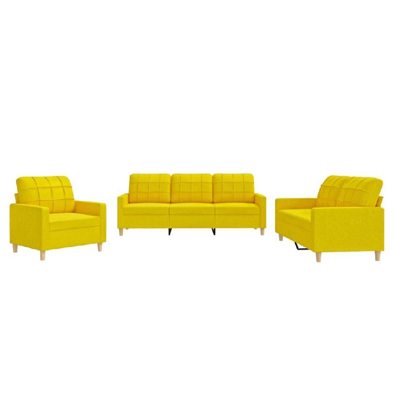 VidaXL Ensemble de canapés 3 pcs avec coussins Jaune clair Tissu Modèle Atlas Line - 3201247_0