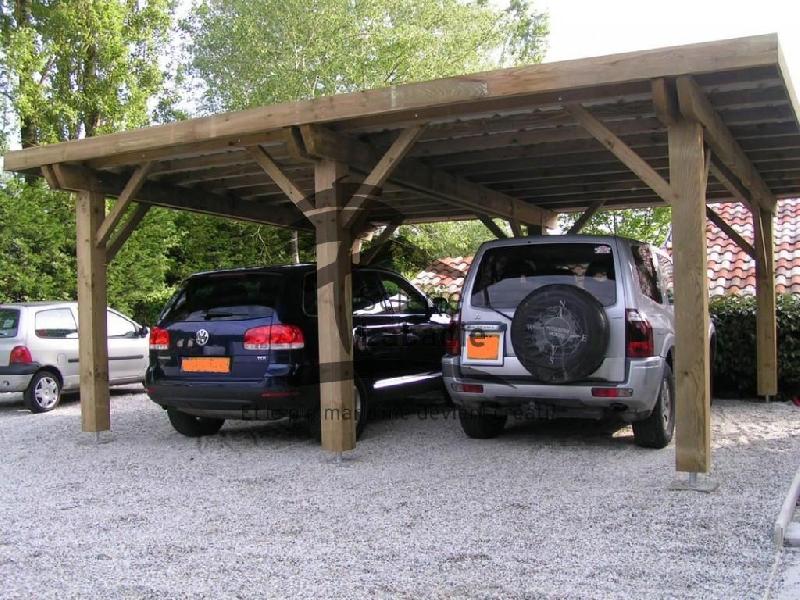 Abri voiture autoportant carport standard / structure en bois / toiture plate en bois / pour 2 voitures_0