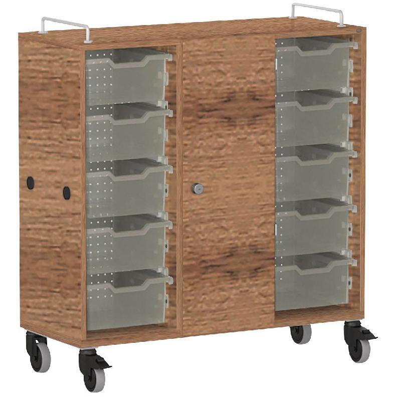 ARMOIRE BASSE SHIFT+ LANDSCAPE MÉLA. 9 CASES - 1 PORTE - NOYER - BLEU SAPHIR - MANUTAN COLLECTIVITÉS