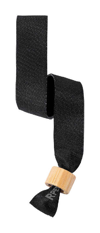 Bracelet festival en polyester RPET avec serrure de sécurité en bambou - 2g - Couleur noire_0