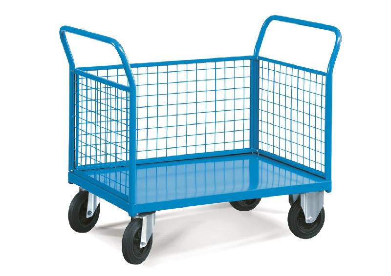 Chariot de manutention Pratimo - plateau métallique, 3 côtés grillagés, charge 500 kg_0