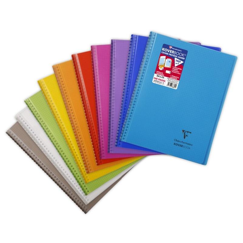 Clairefontaine Lot de 20 Cahier Kover Book 24x32, 160p./80 feuilles 90 g/m² reliure intégrale, couv. Enveloppante transparentes assorties (10), quad_0