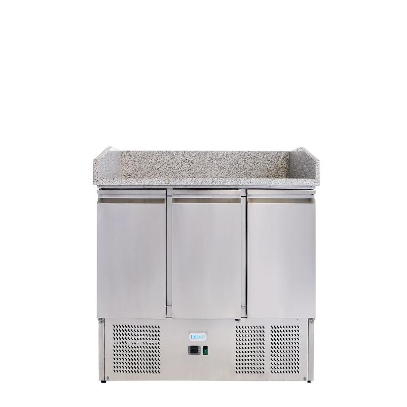Comptoir à Pizza Saladette 3 portes. Plan en granit. Thermostat digital. Dimensions 140x70x102(h) cm. ForCold by FIMAR Modèle G-S903PZ-FC - 233_0