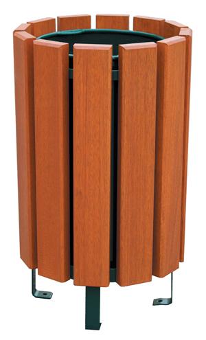 Corbeille Biarritz 60 litres - 12 lames en bois exotique traité - Structure acier vert RAL 6005_0