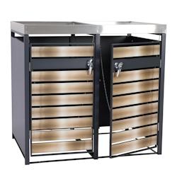 Décoshop26 - Abris poubelles deux compartiments avec bac à plantes 125 x 132 x 80 cm métal anthracite or 04_0006988 - 3000261980940_0
